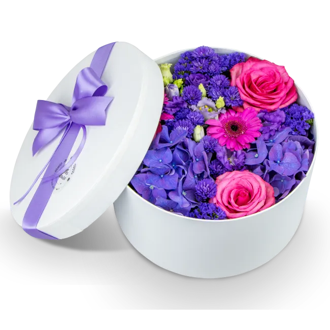Box of purple flowers closed